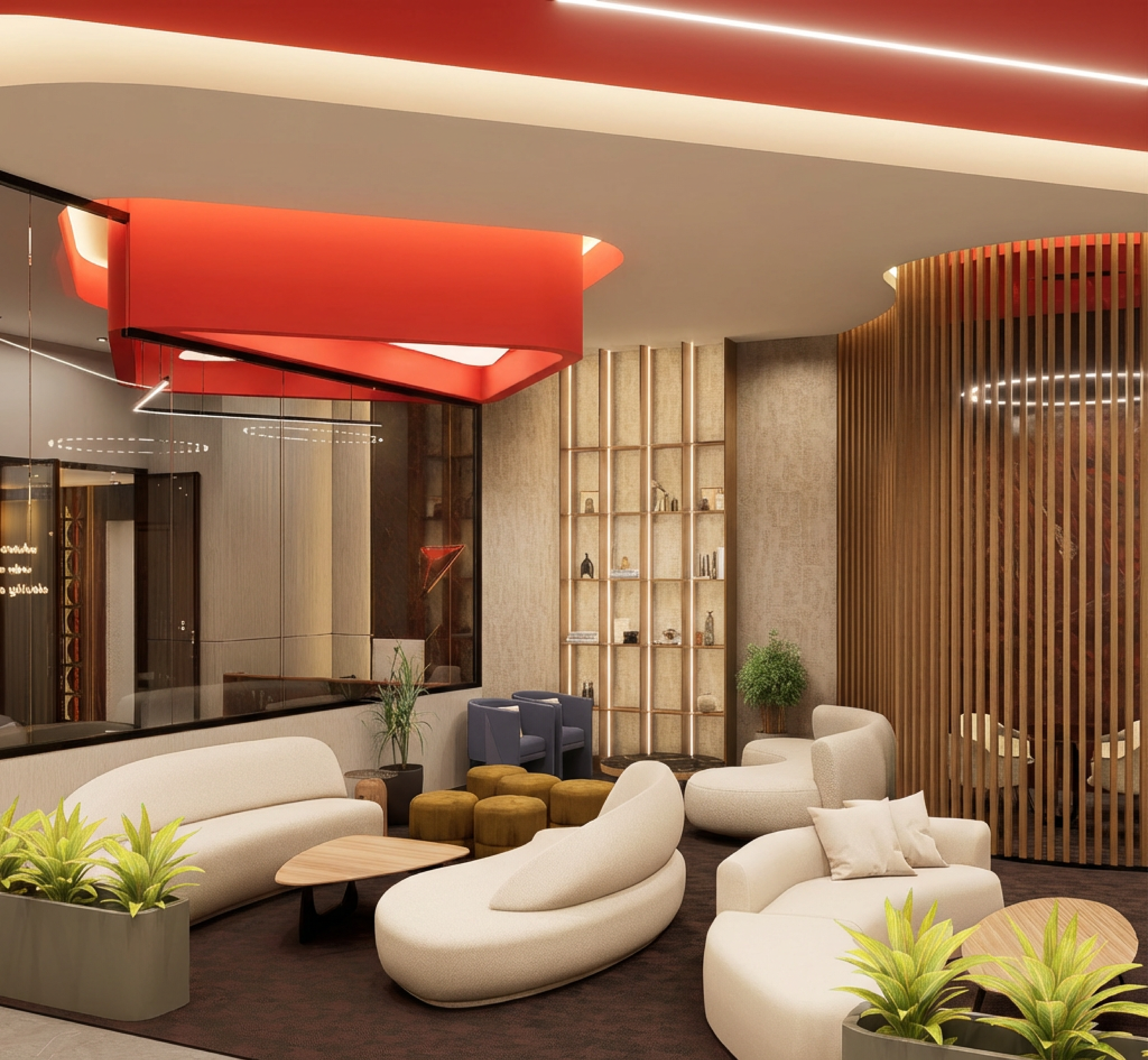 Waiting lounge with sofas in premium managed office space